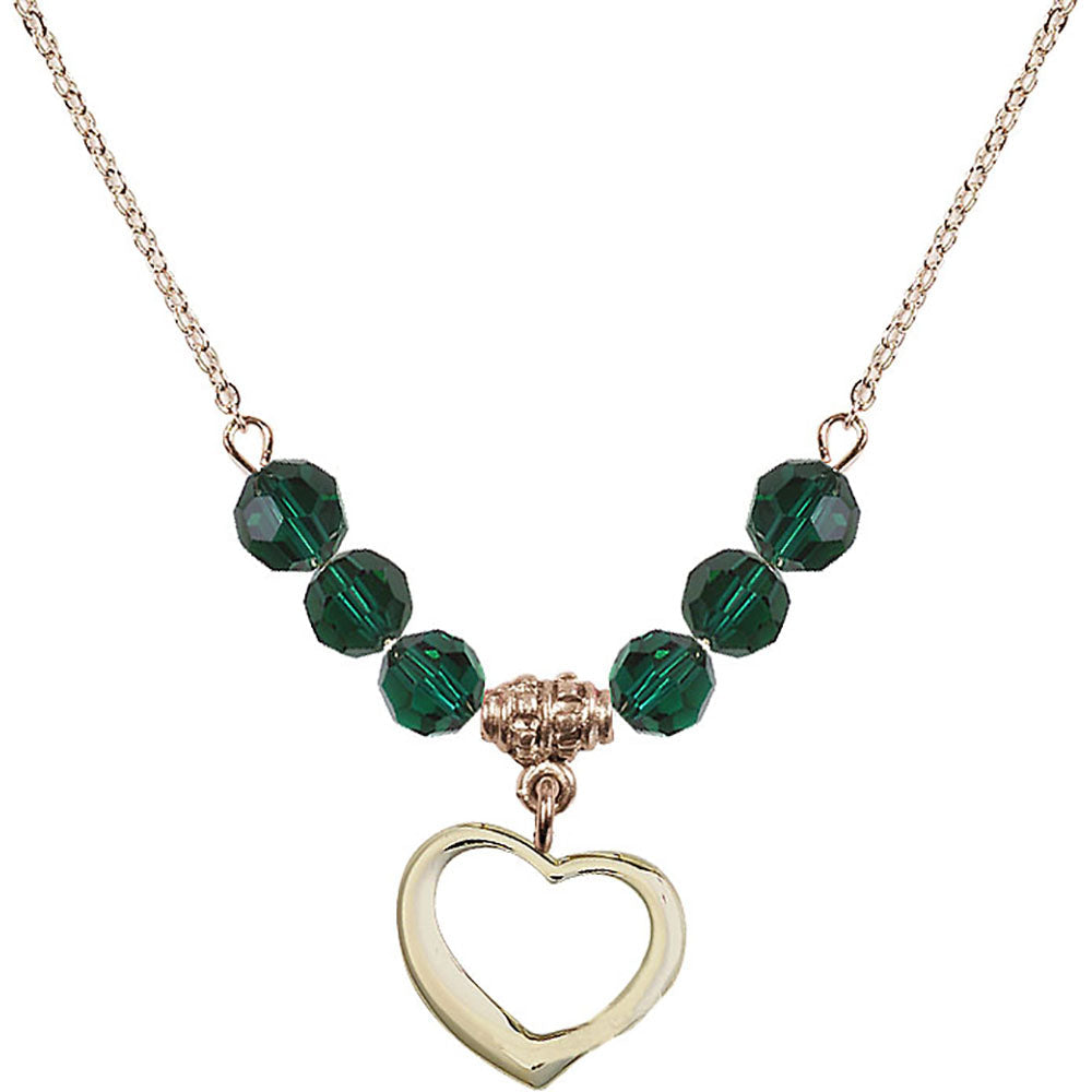 14kt Gold Filled Heart Birthstone Necklace with Emerald Beads - 4208