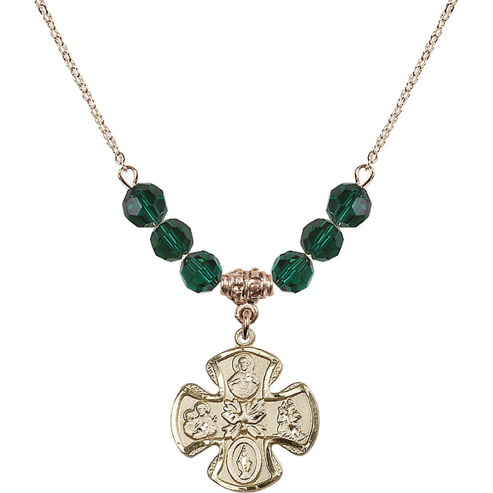 14kt Gold Filled 5-Way Birthstone Necklace with Emerald Beads - 5443