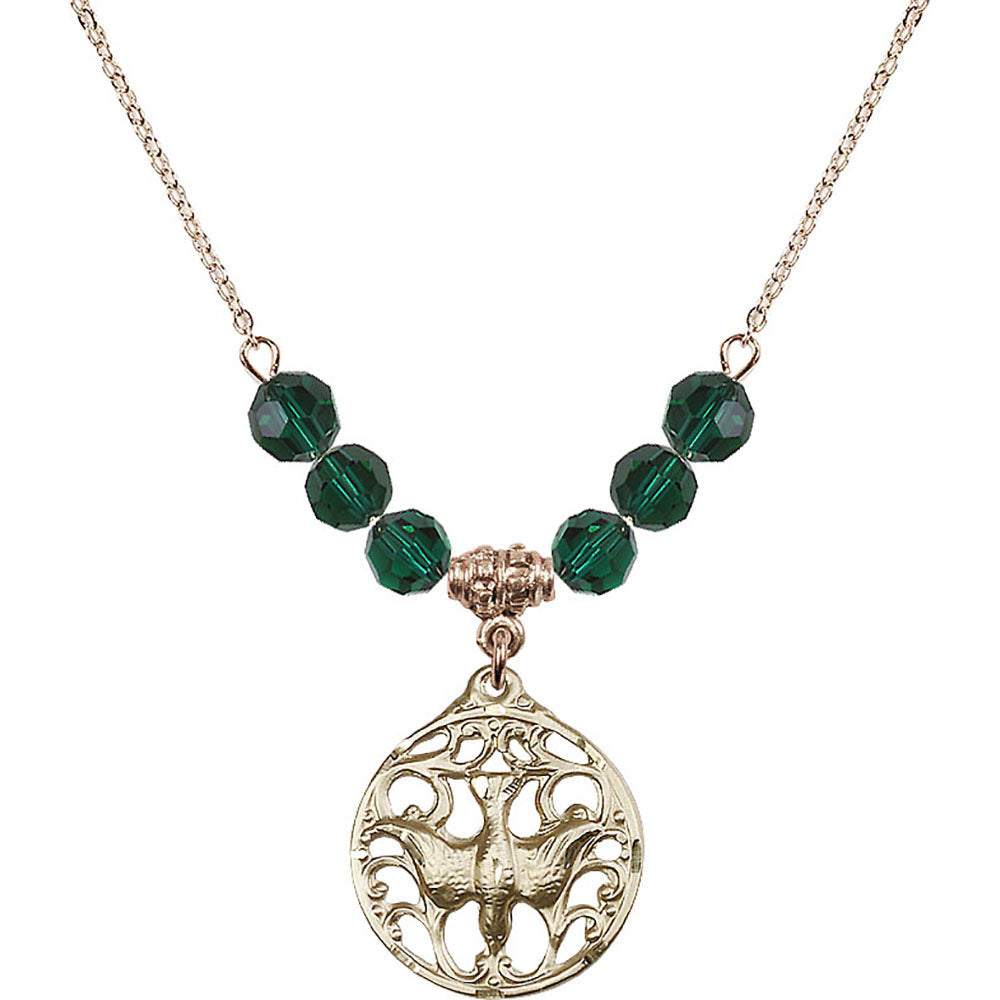 14kt Gold Filled Holy Spirit Birthstone Necklace with Emerald Beads - 5655