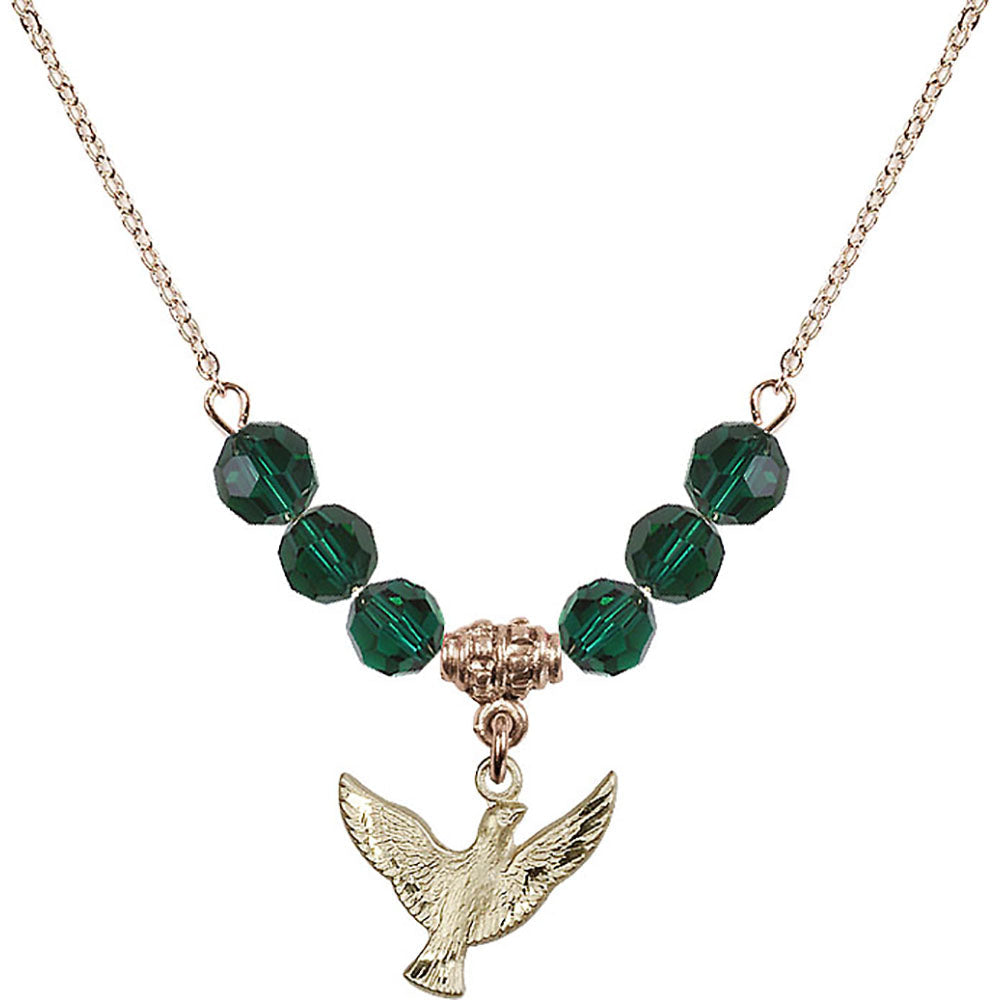 14kt Gold Filled Holy Spirit Birthstone Necklace with Emerald Beads - 5912