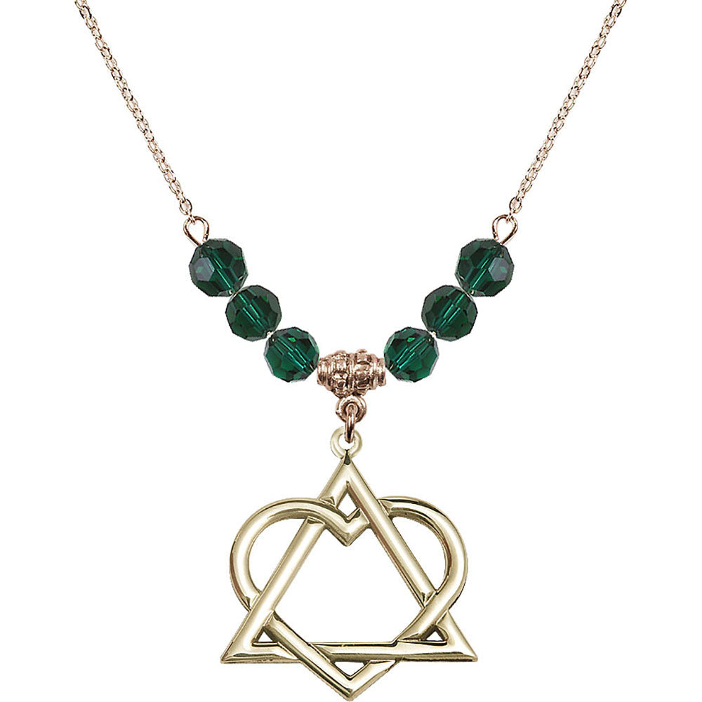 14kt Gold Filled Adoption Heart Birthstone Necklace with Emerald Beads - 6210