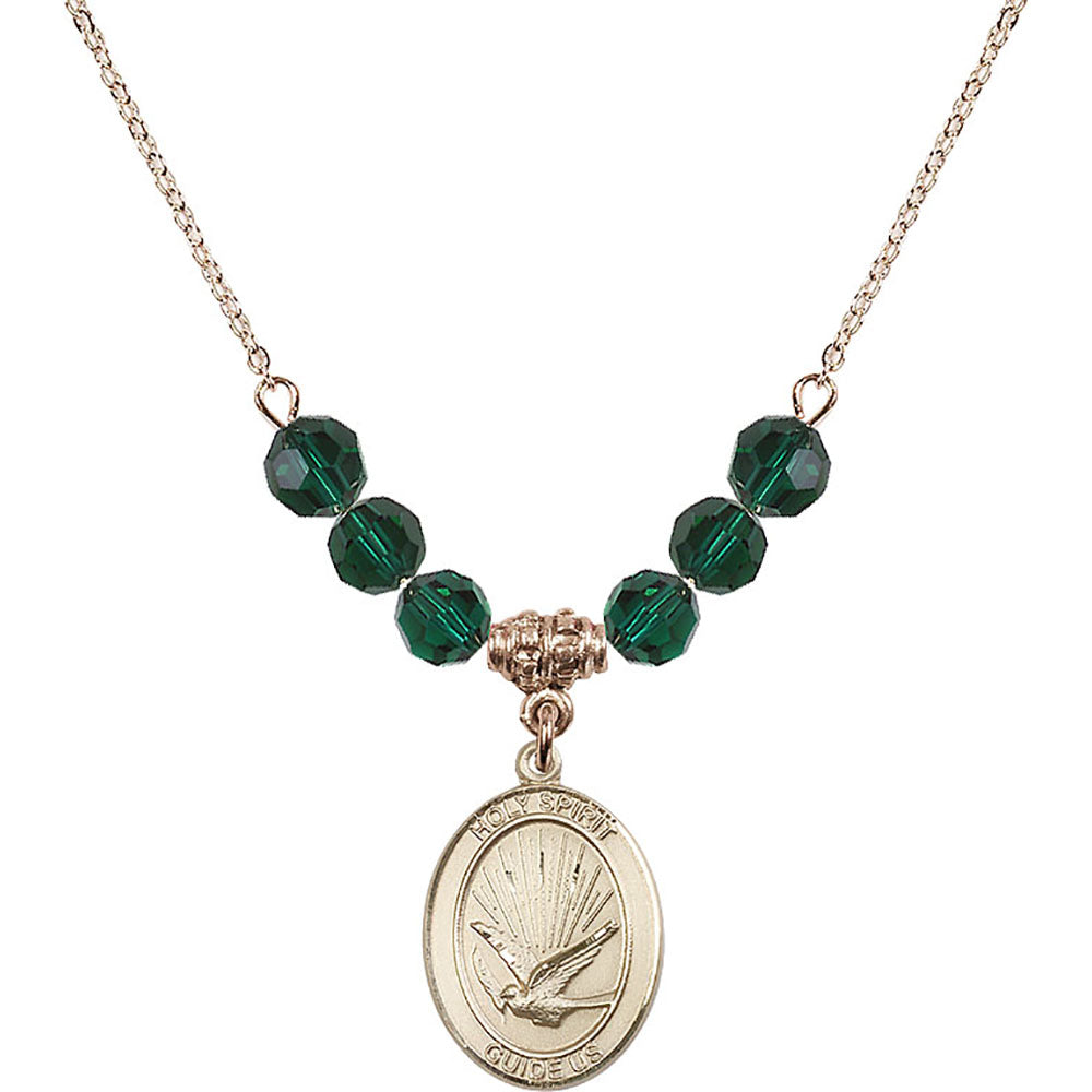 14kt Gold Filled Holy Spirit Birthstone Necklace with Emerald Beads - 8044