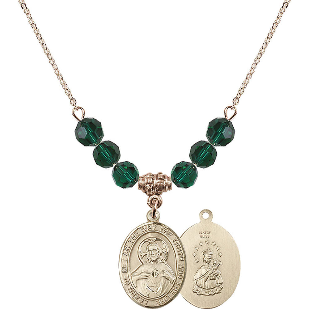 14kt Gold Filled Scapular Birthstone Necklace with Emerald Beads - 8098