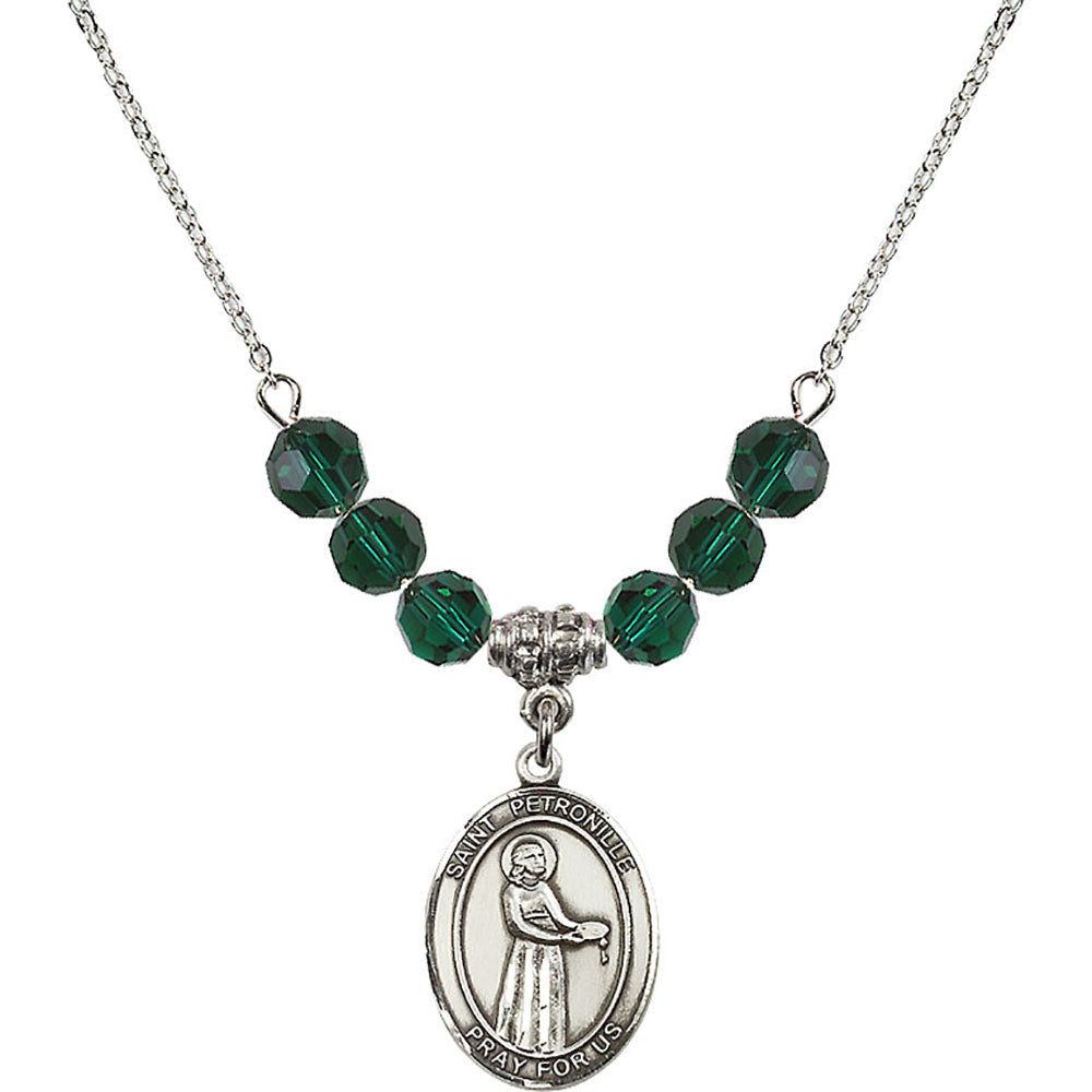 Sterling Silver Saint Petronille Birthstone Necklace with Emerald Beads - 8209