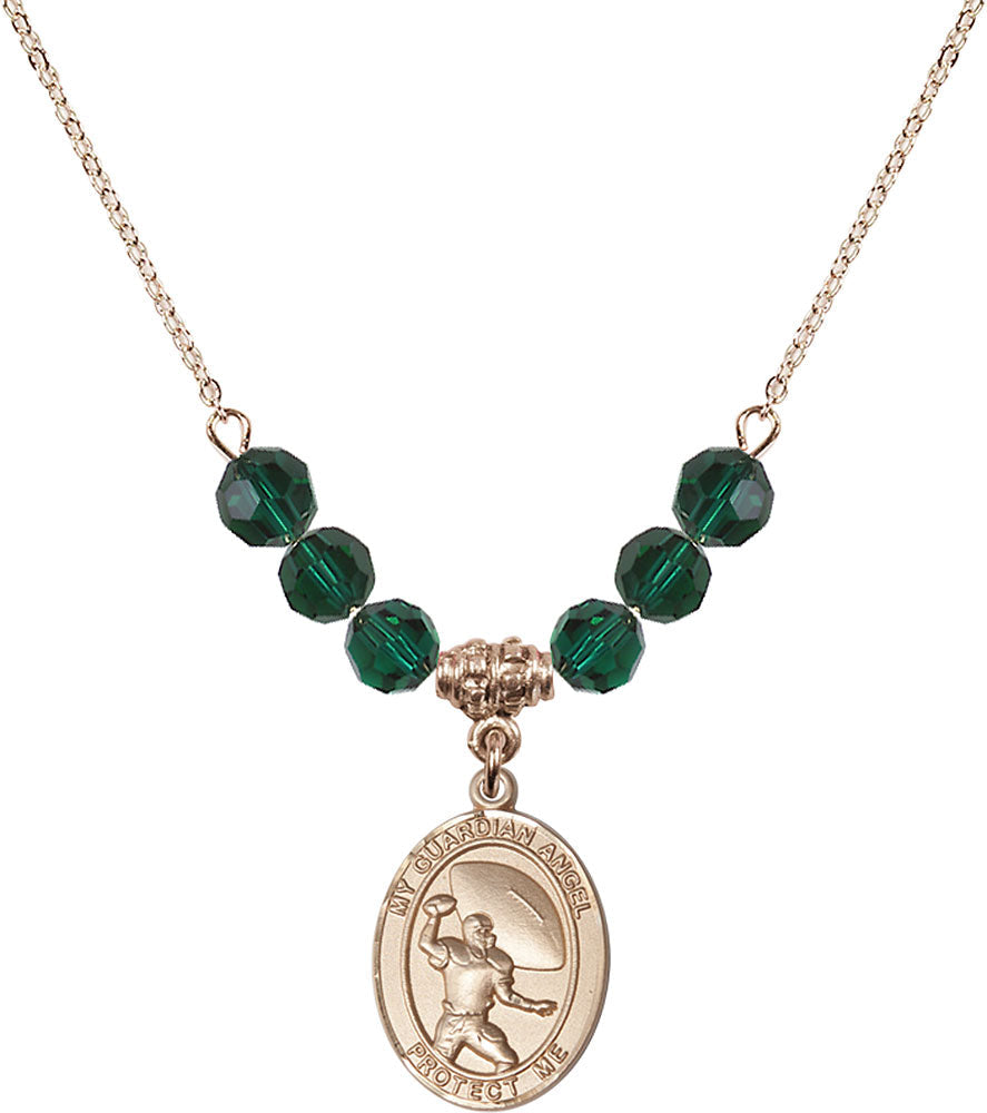 14kt Gold Filled Guardian Angel/Track&Field-Women Birthstone Necklace with Emerald Beads - 8710