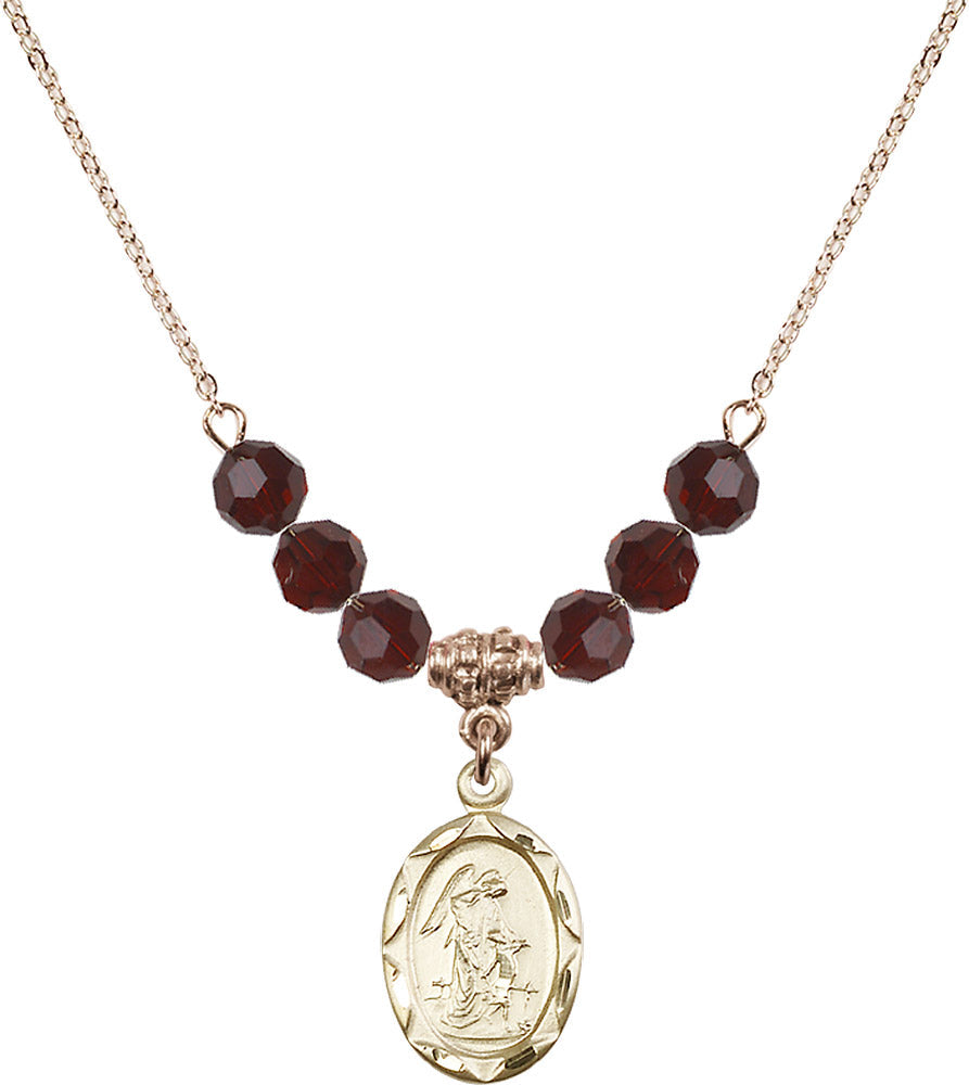14kt Gold Filled Guardian Angel Birthstone Necklace with Garnet Beads - 0612