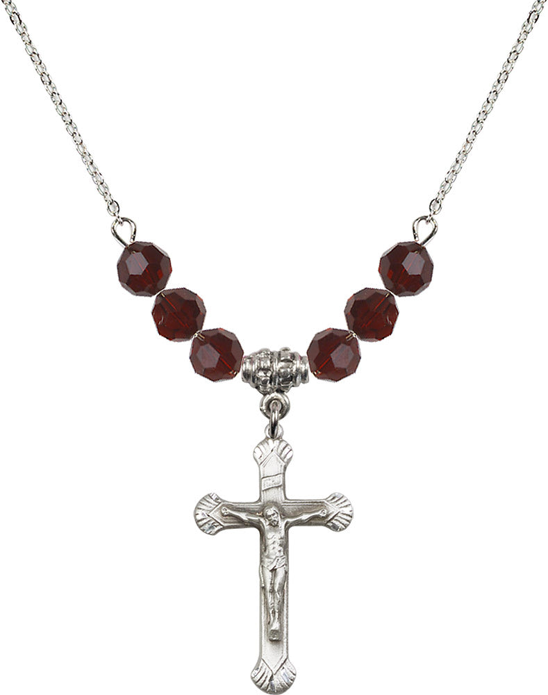 Sterling Silver Crucifix Birthstone Necklace with Garnet Beads - 0664