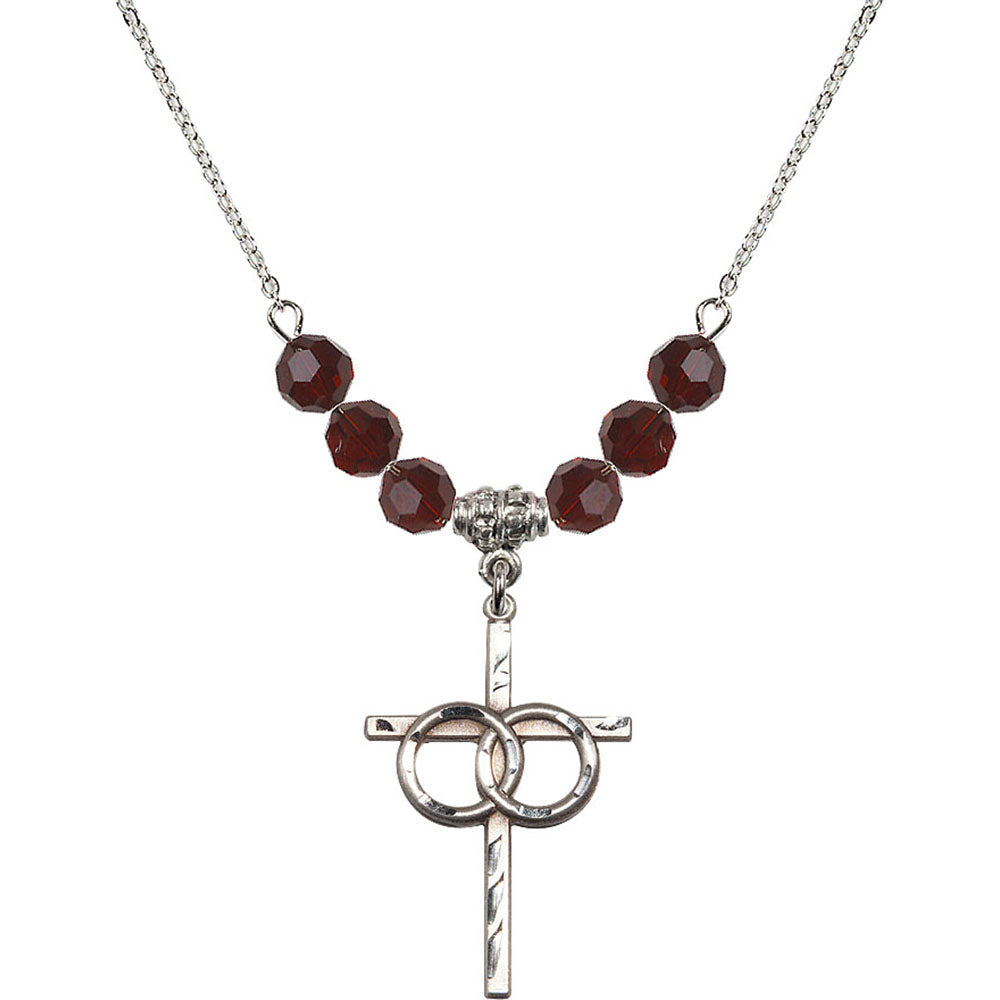 Sterling Silver Wedding Rings Cross Birthstone Necklace with Garnet Beads - 0671