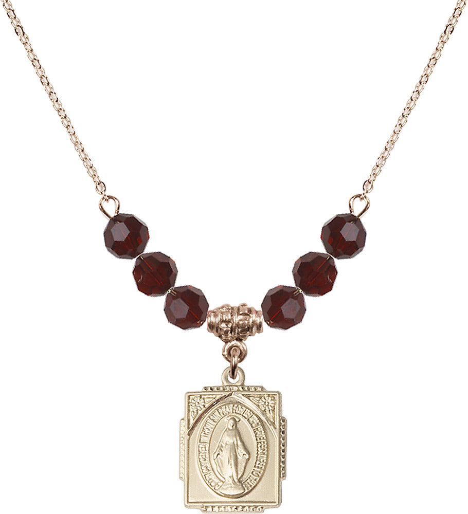 14kt Gold Filled Miraculous Birthstone Necklace with Garnet Beads - 0804