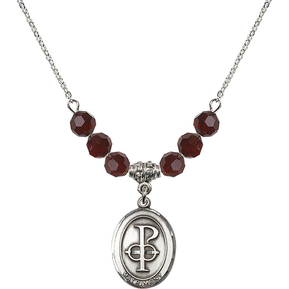 Sterling Silver Matrimony Birthstone Necklace with Garnet Beads - 0869