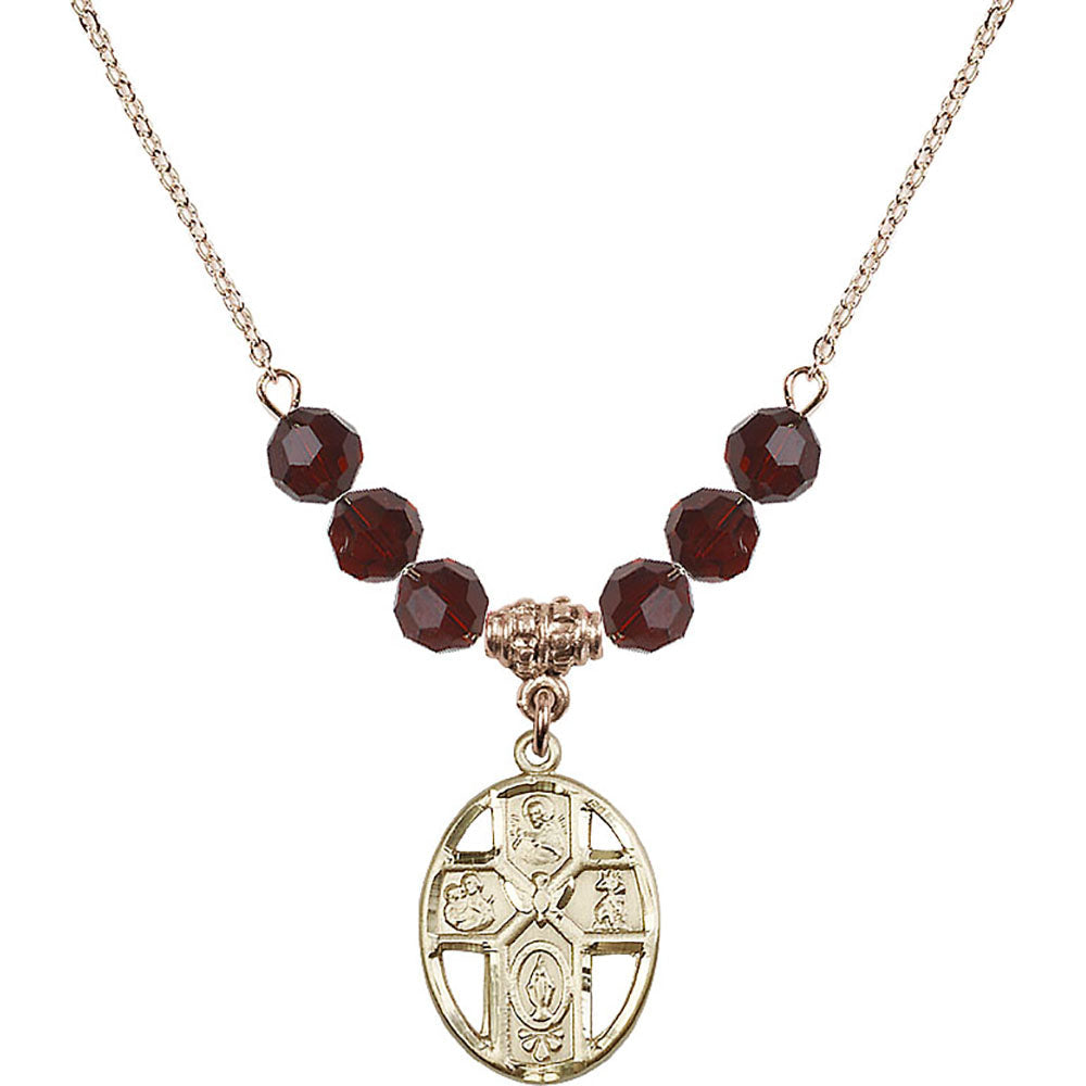 14kt Gold Filled 5-Way / Holy Spirit Birthstone Necklace with Garnet Beads - 0880