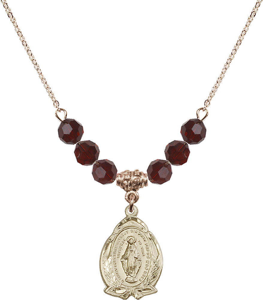 14kt Gold Filled Miraculous Birthstone Necklace with Garnet Beads - 1481