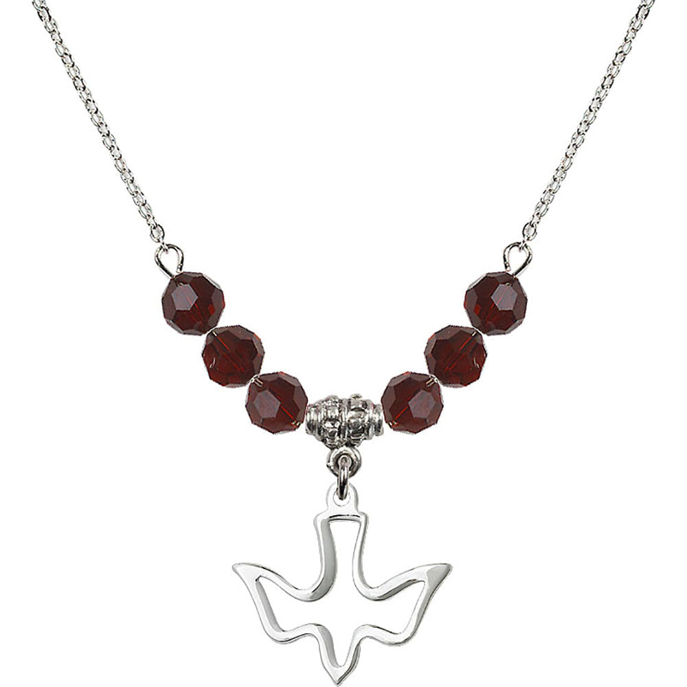Sterling Silver Holy Spirit Birthstone Necklace with Garnet Beads - 1510