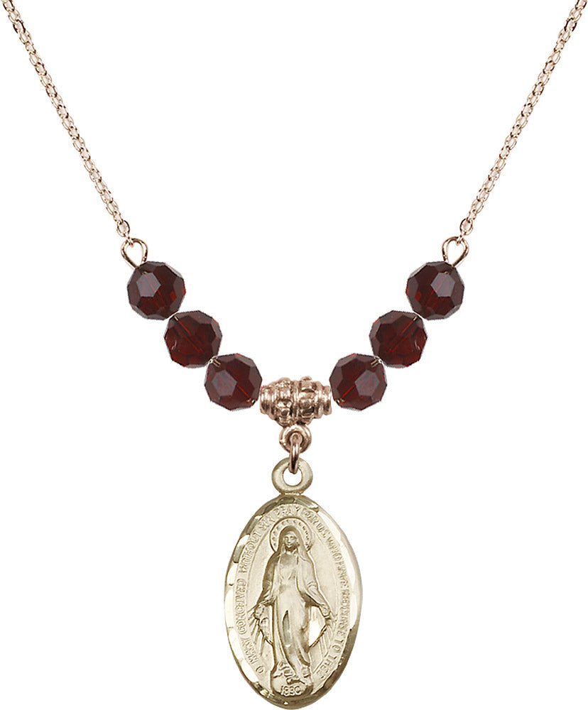14kt Gold Filled Miraculous Birthstone Necklace with Garnet Beads - 1615