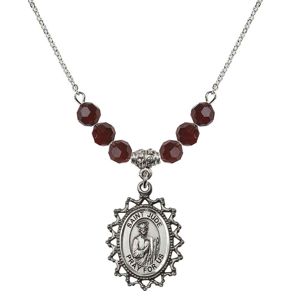 Sterling Silver Saint Jude Birthstone Necklace with Garnet Beads - 1619
