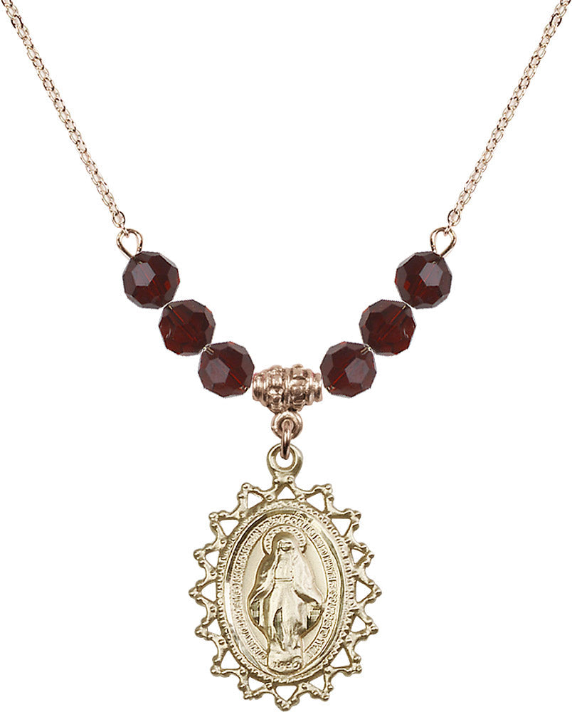14kt Gold Filled Miraculous Birthstone Necklace with Garnet Beads - 1619