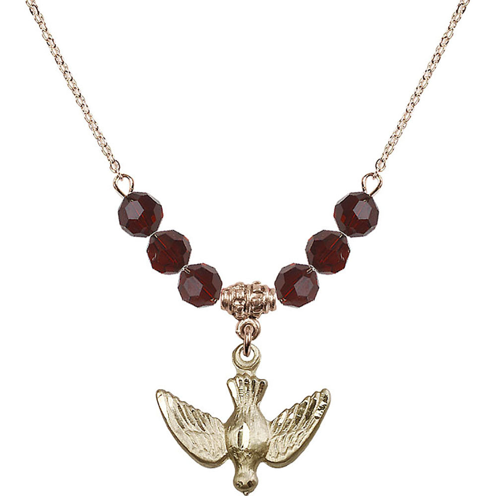 14kt Gold Filled Holy Spirit Birthstone Necklace with Garnet Beads - 1628