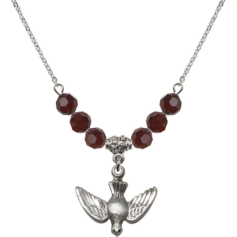 Sterling Silver Holy Spirit Birthstone Necklace with Garnet Beads - 1628