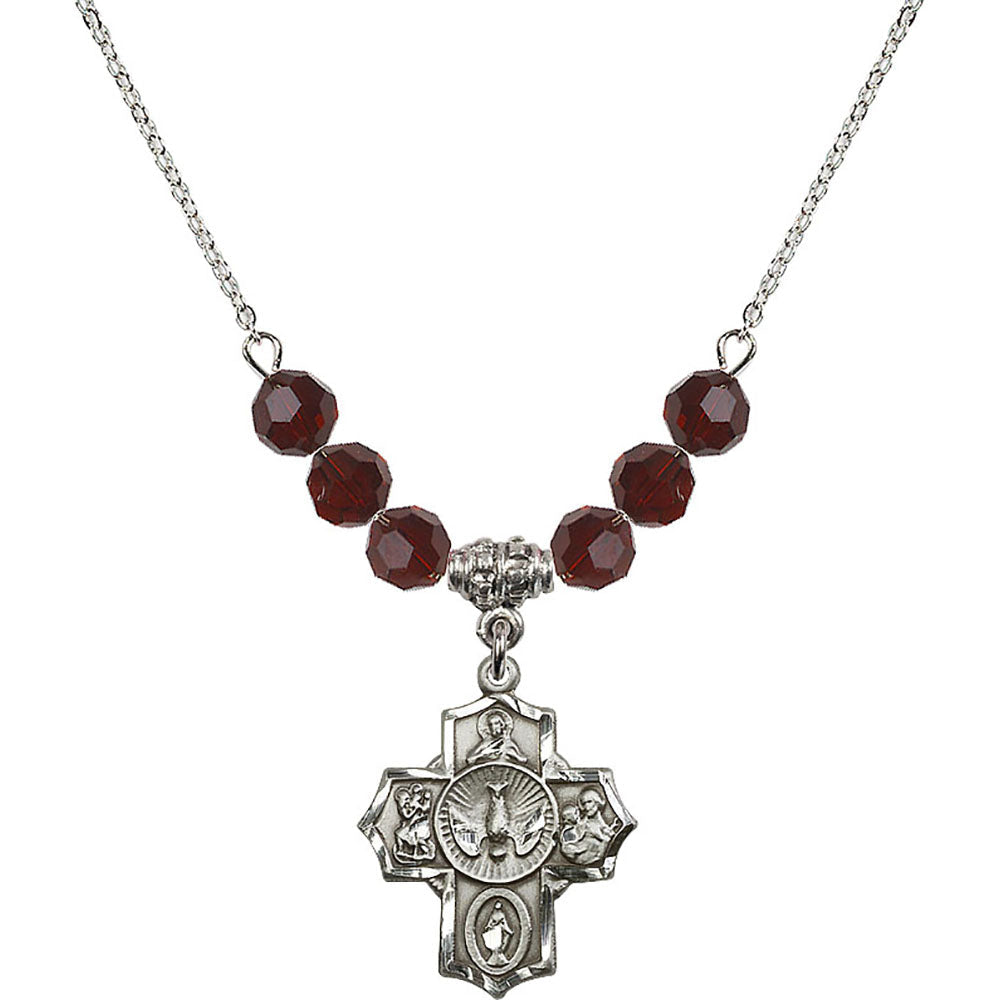 Sterling Silver 5-Way Birthstone Necklace with Garnet Beads - 2090