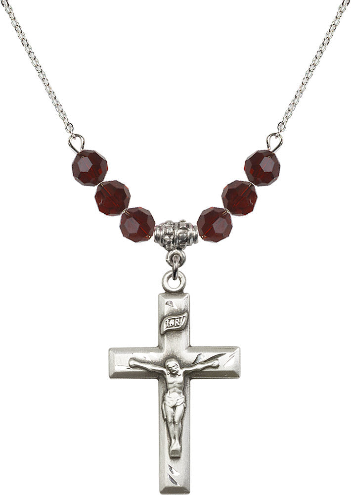 Sterling Silver Crucifix Birthstone Necklace with Garnet Beads - 2186
