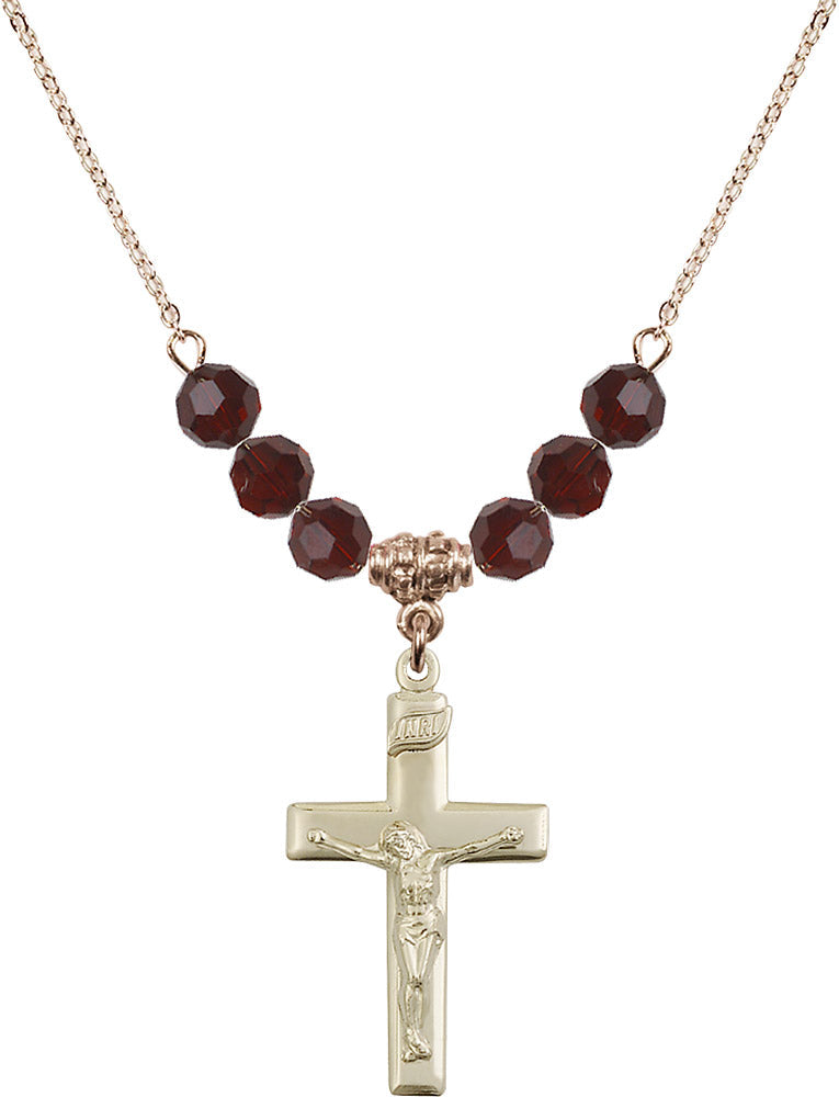 14kt Gold Filled Crucifix Birthstone Necklace with Garnet Beads - 2191