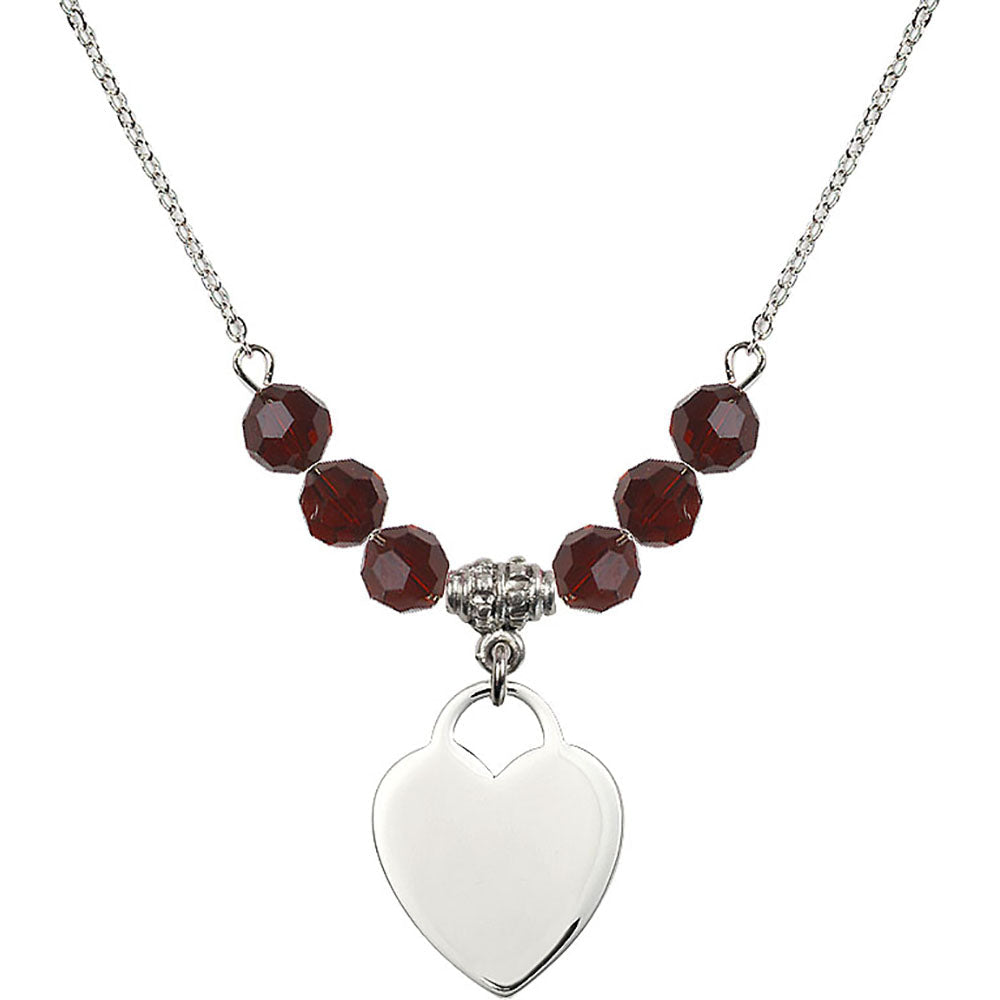 Sterling Silver Heart Birthstone Necklace with Garnet Beads - 3200
