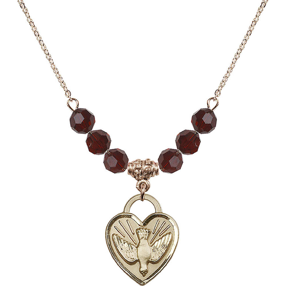14kt Gold Filled Confirmation Heart Birthstone Necklace with Garnet Beads - 3205