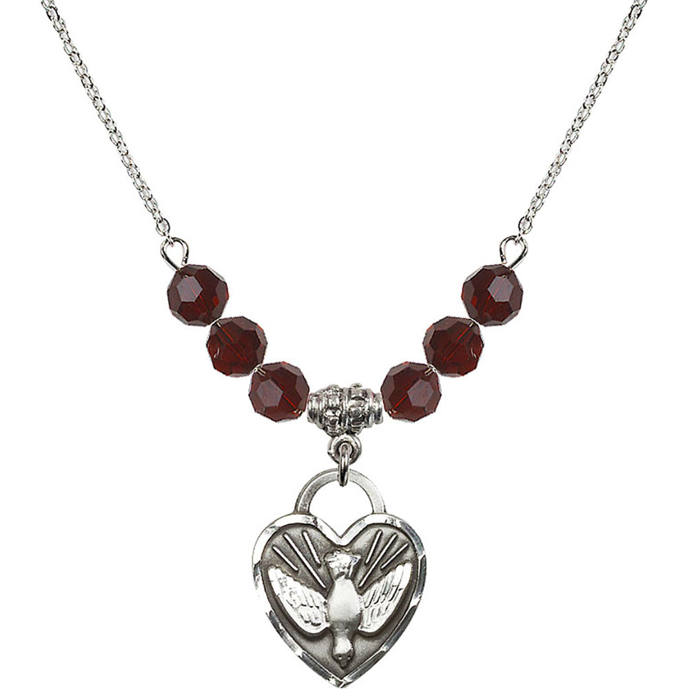 Sterling Silver Confirmation Heart Birthstone Necklace with Garnet Beads - 3205