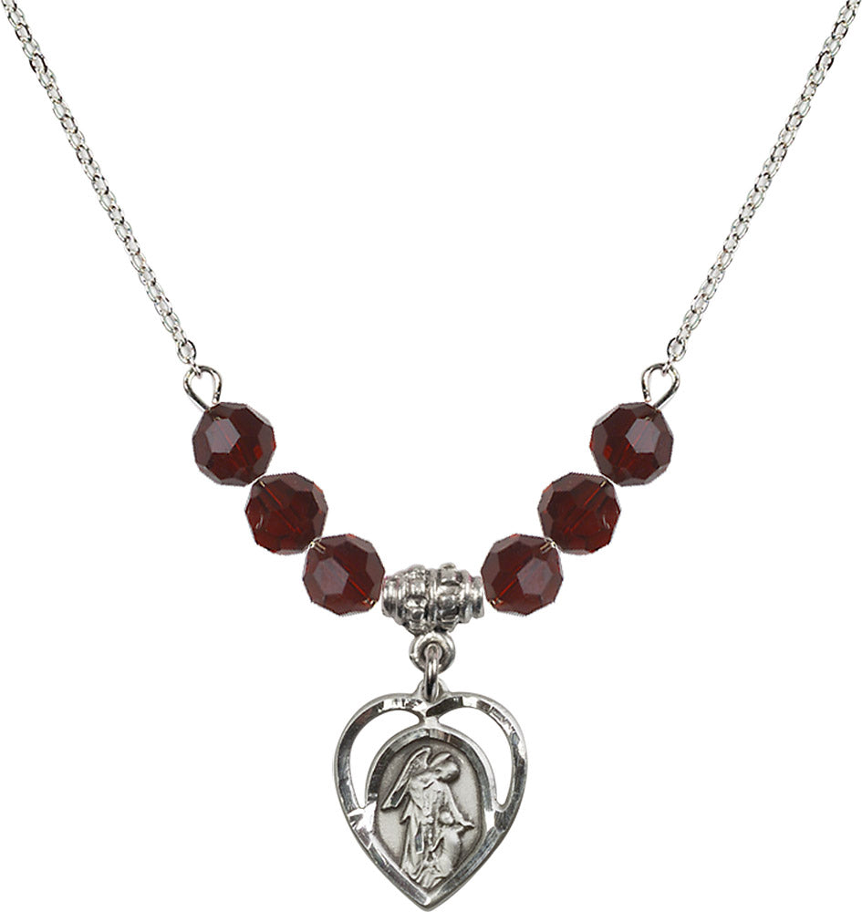 Sterling Silver Guardian Angel Birthstone Necklace with Garnet Beads - 4129