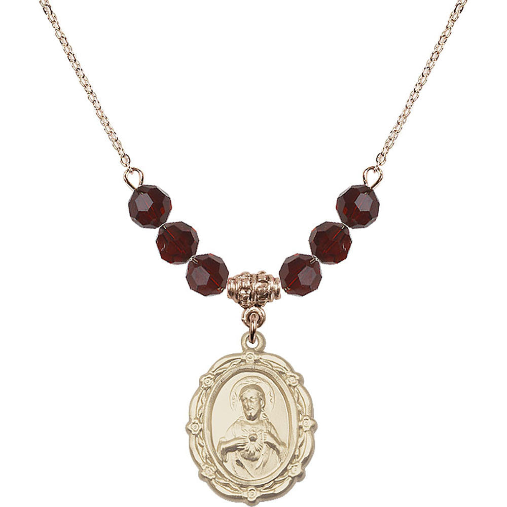 14kt Gold Filled Scapular Birthstone Necklace with Garnet Beads - 4146