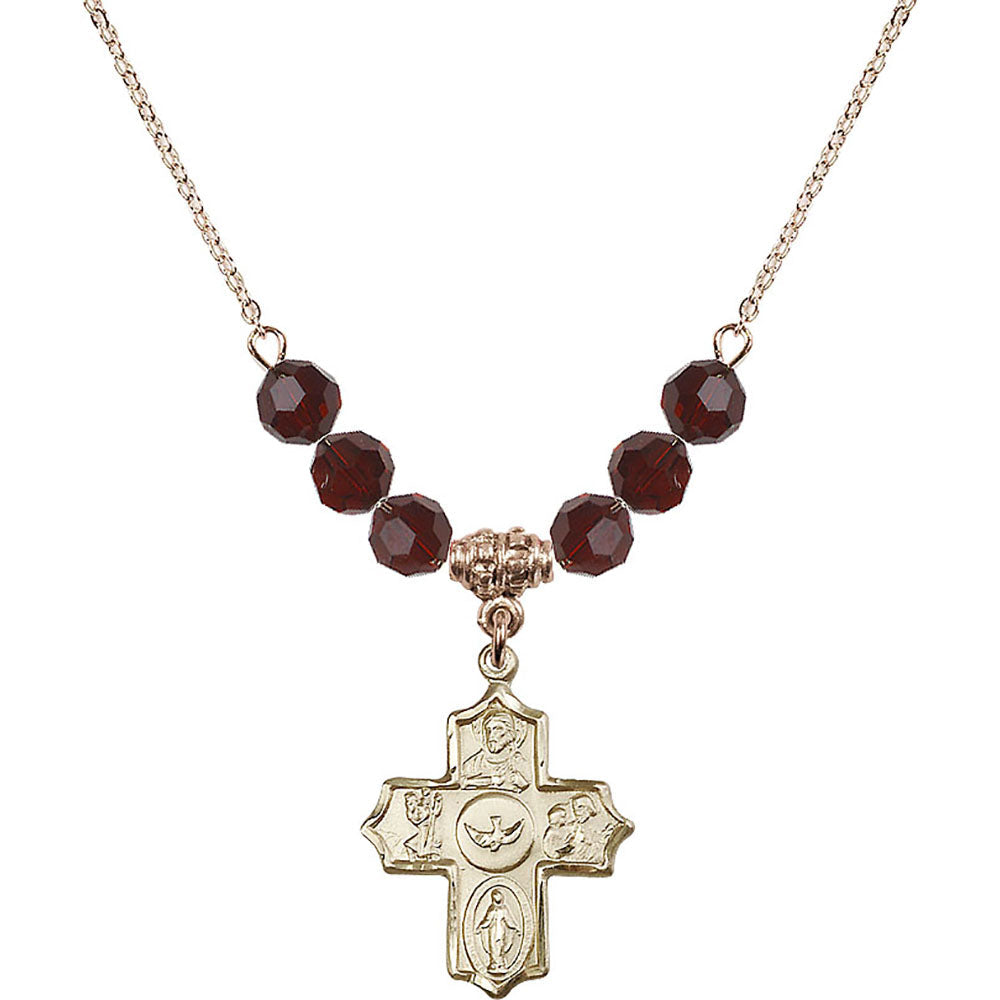 14kt Gold Filled 5-Way Birthstone Necklace with Garnet Beads - 4255