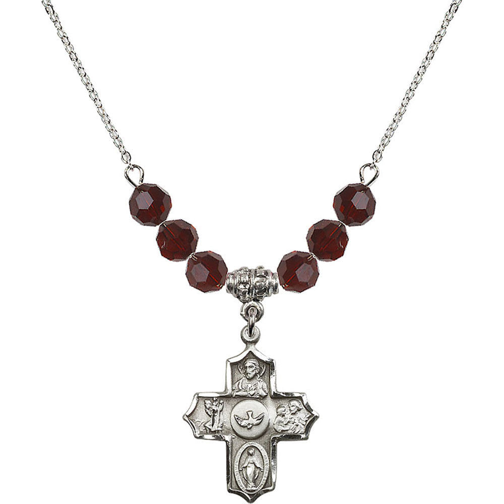 Sterling Silver 5-Way Birthstone Necklace with Garnet Beads - 4255