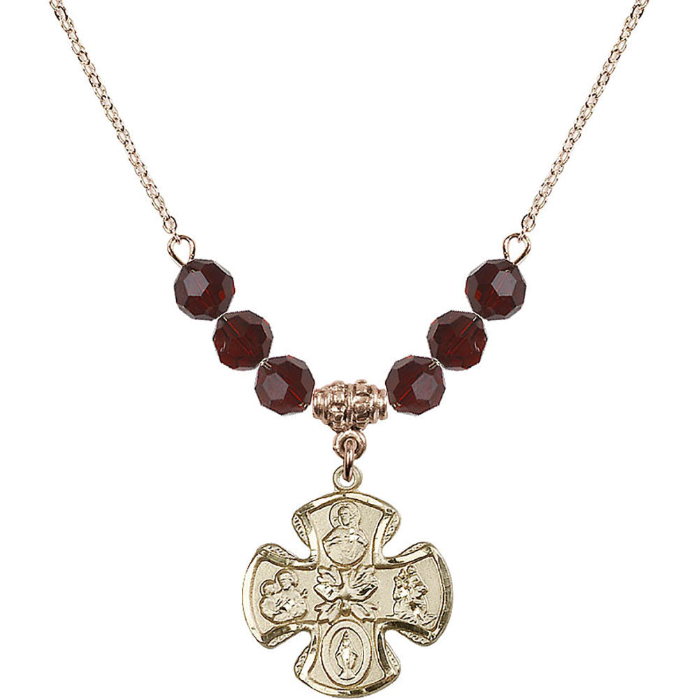 14kt Gold Filled 5-Way Birthstone Necklace with Garnet Beads - 5443