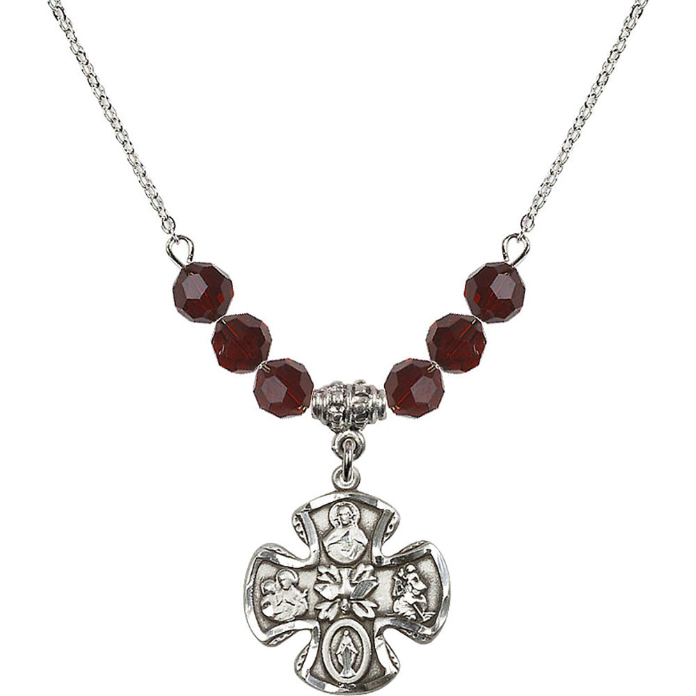 Sterling Silver 5-Way Birthstone Necklace with Garnet Beads - 5443