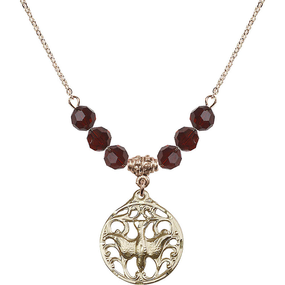 14kt Gold Filled Holy Spirit Birthstone Necklace with Garnet Beads - 5655