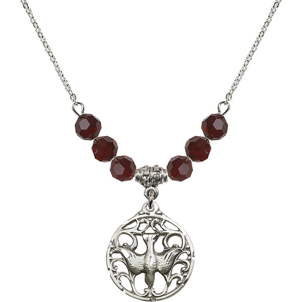 Sterling Silver Holy Spirit Birthstone Necklace with Garnet Beads - 5655