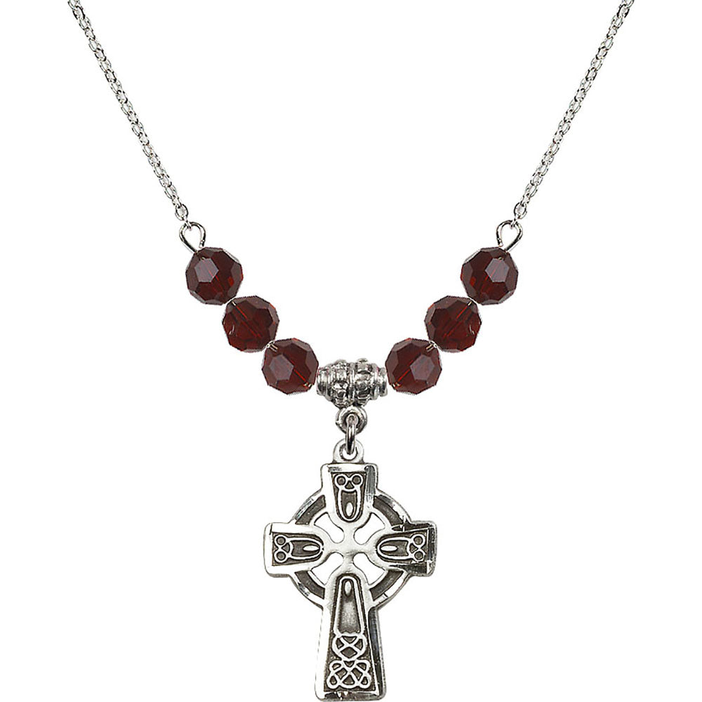 Sterling Silver Celtic Cross Birthstone Necklace with Garnet Beads - 5689