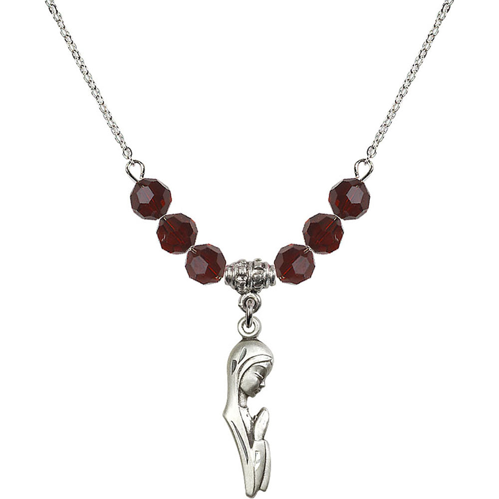 Sterling Silver Madonna Birthstone Necklace with Garnet Beads - 5907
