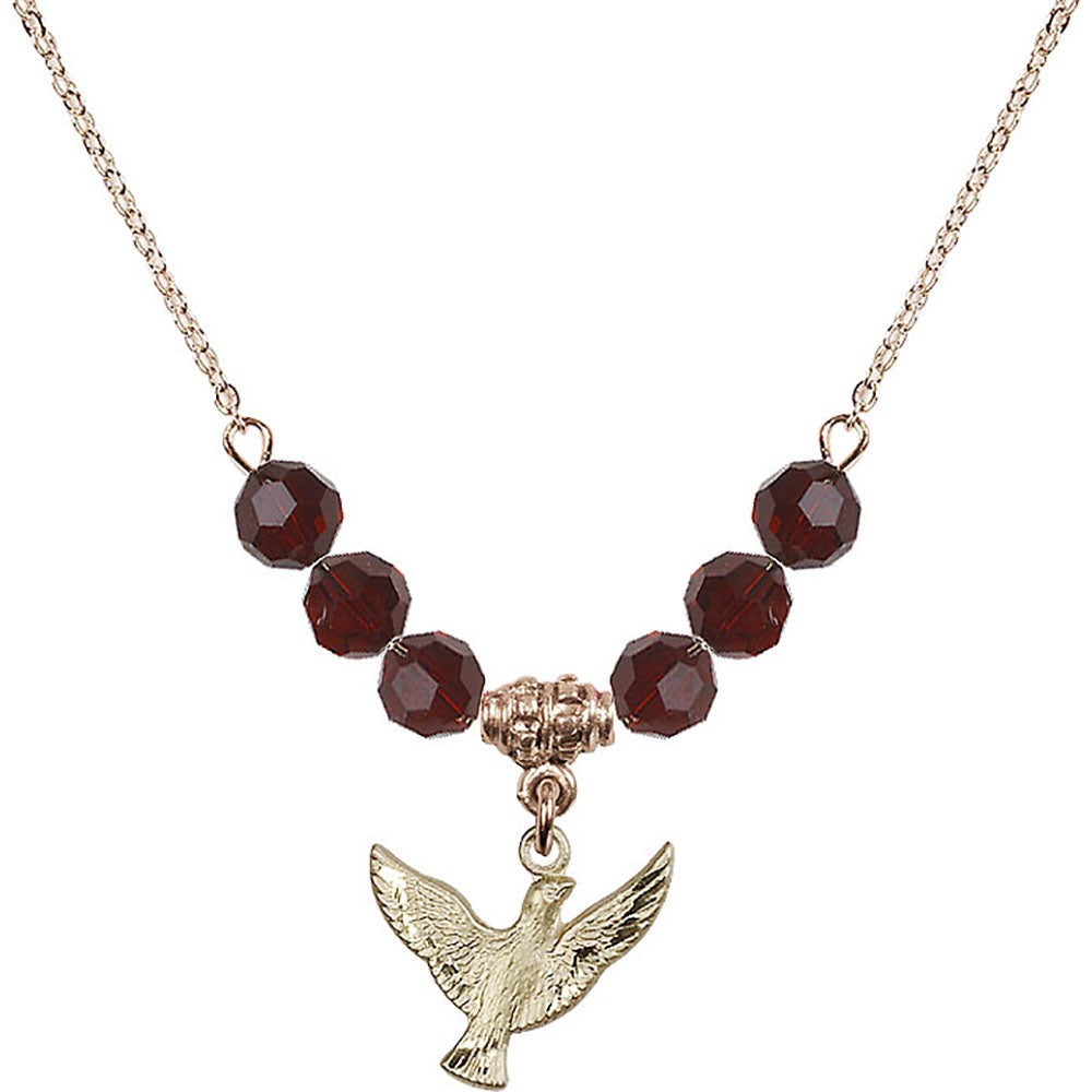 14kt Gold Filled Holy Spirit Birthstone Necklace with Garnet Beads - 5912