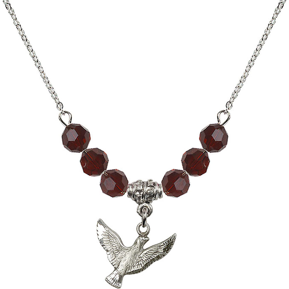 Sterling Silver Holy Spirit Birthstone Necklace with Garnet Beads - 5912