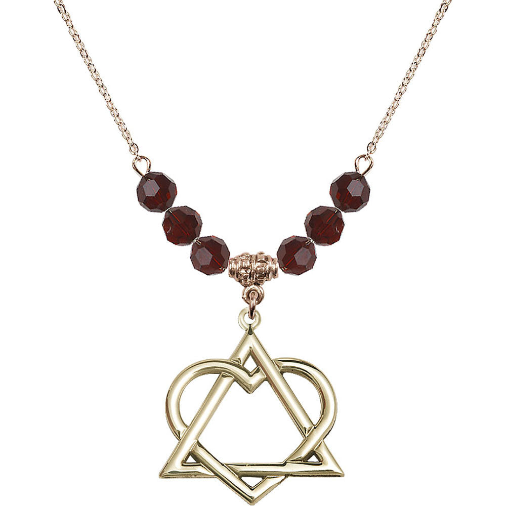 14kt Gold Filled Adoption Heart Birthstone Necklace with Garnet Beads - 6210