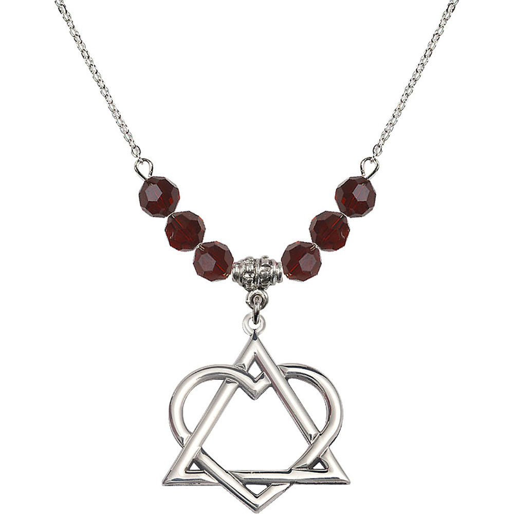 Sterling Silver Adoption Heart Birthstone Necklace with Garnet Beads - 6210