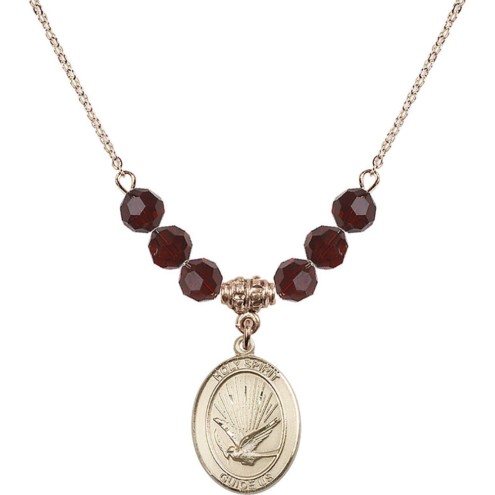 14kt Gold Filled Holy Spirit Birthstone Necklace with Garnet Beads - 8044