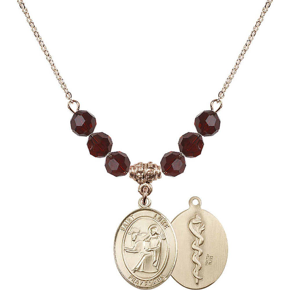 14kt Gold Filled Saint Luke the Apostle / Doctor Birthstone Necklace with Garnet Beads - 8068
