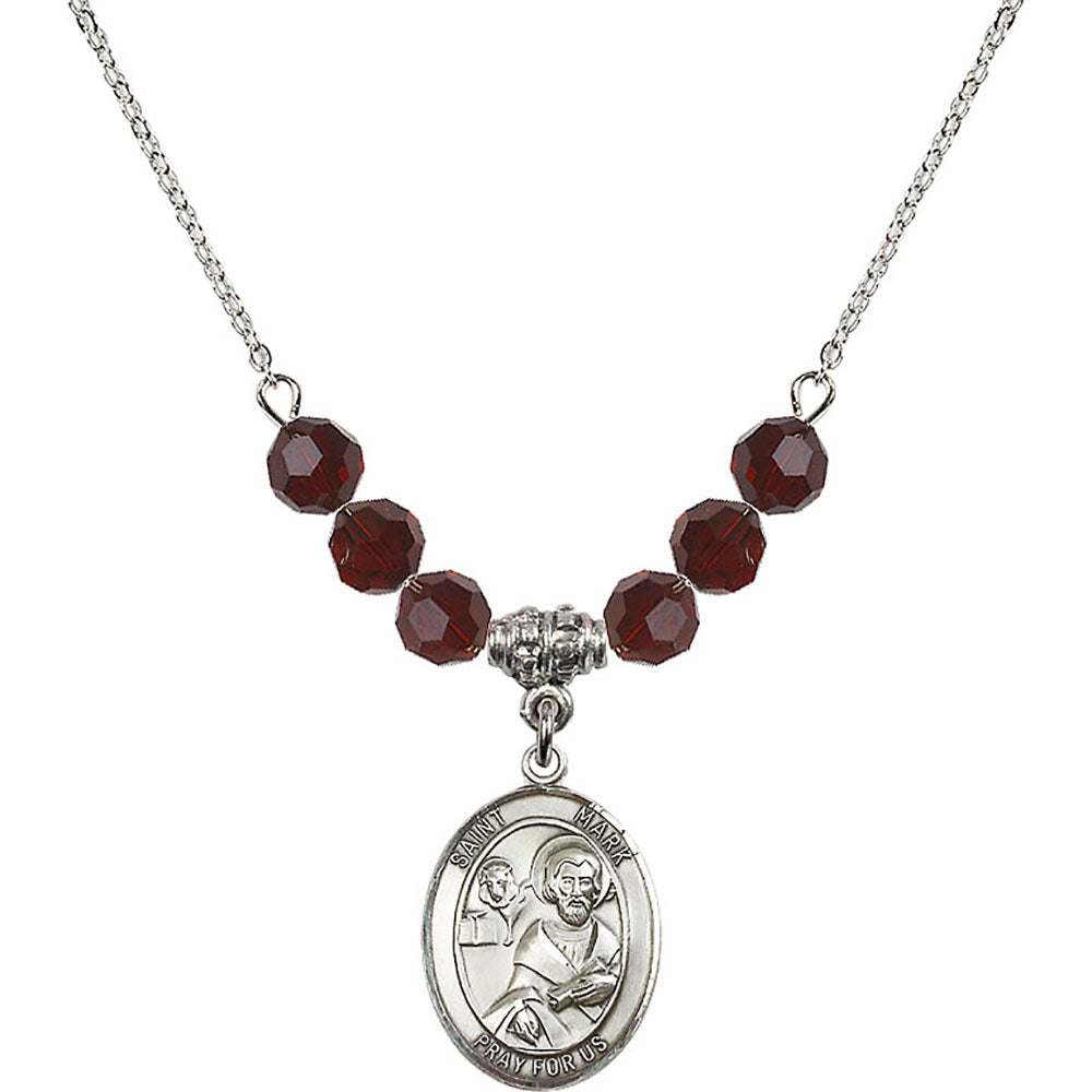 Sterling Silver Saint Mark the Evangelist Birthstone Necklace with Garnet Beads - 8070