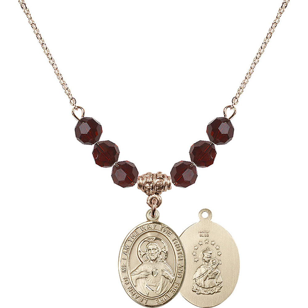 14kt Gold Filled Scapular Birthstone Necklace with Garnet Beads - 8098