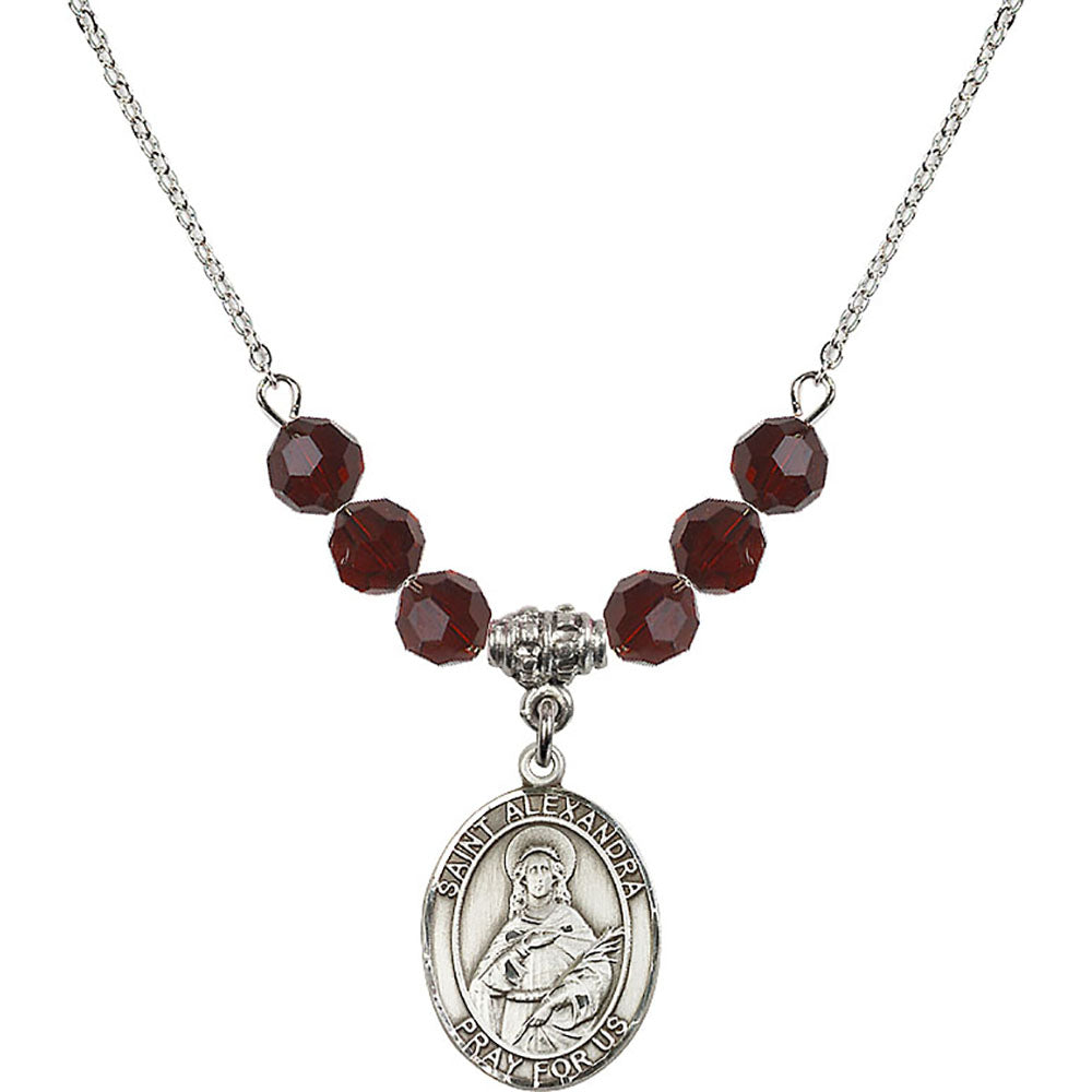 Sterling Silver Saint Alexandra Birthstone Necklace with Garnet Beads - 8215