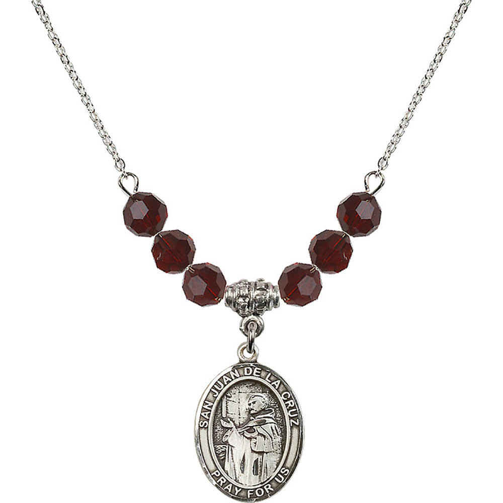 Sterling Silver San Juan de la Cruz Birthstone Necklace with Garnet Beads - 8232