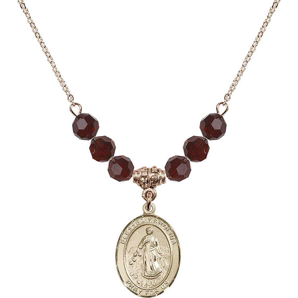 14kt Gold Filled Blessed Karolina Kozkowna Birthstone Necklace with Garnet Beads - 8283