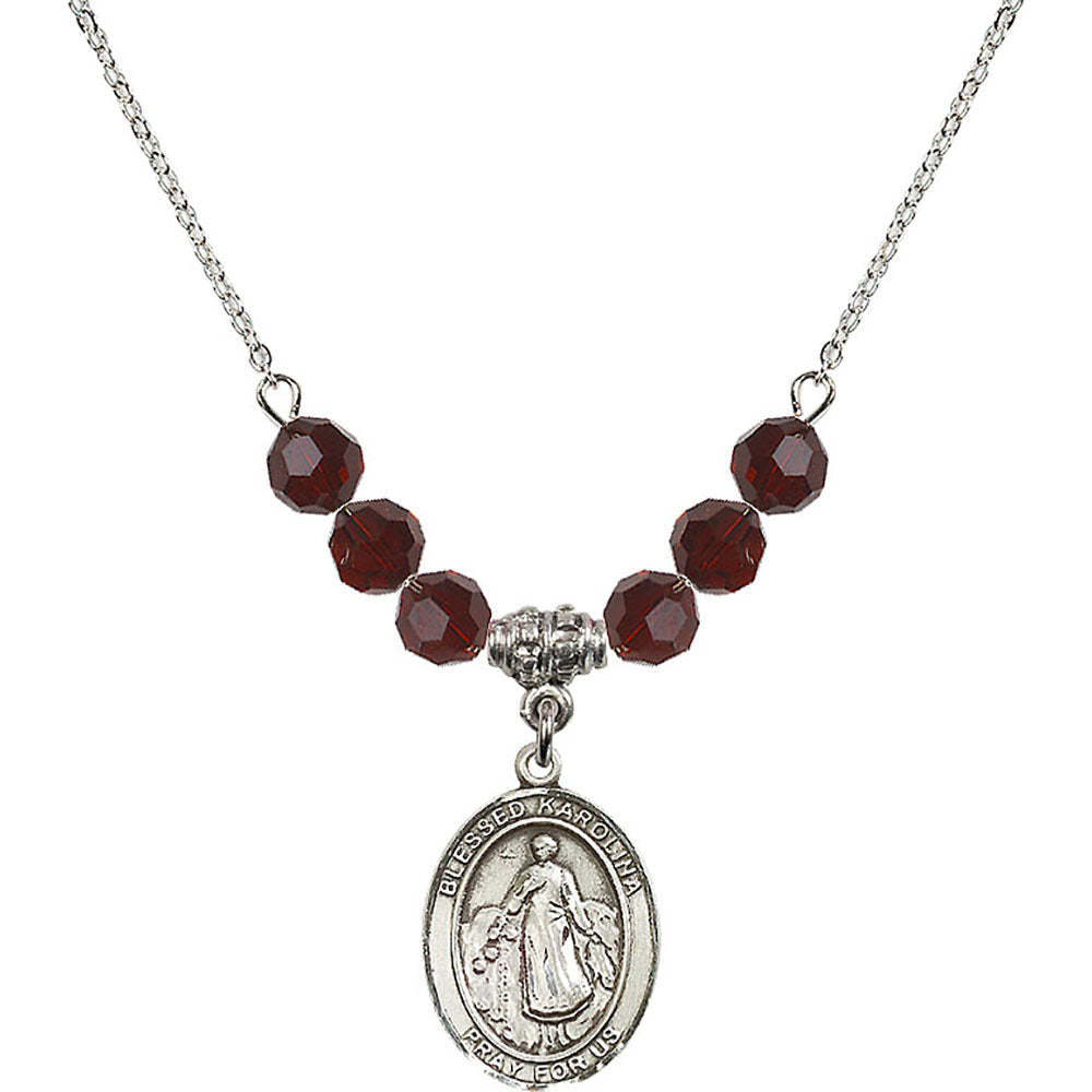Sterling Silver Blessed Karolina Kozkowna Birthstone Necklace with Garnet Beads - 8283